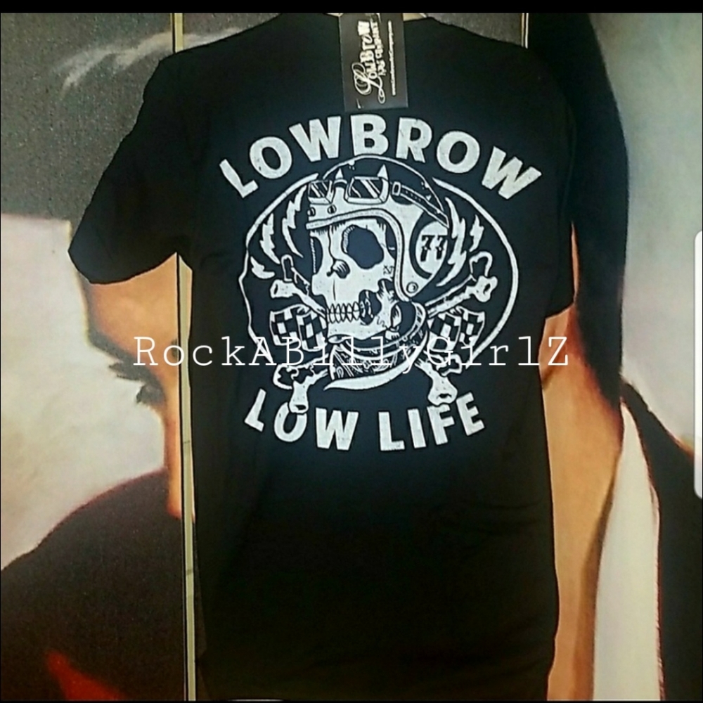 Lowbrow Low Life Tattoo Art Cafe Racer Skull Crossbones Motorcycle Goggles Shirt